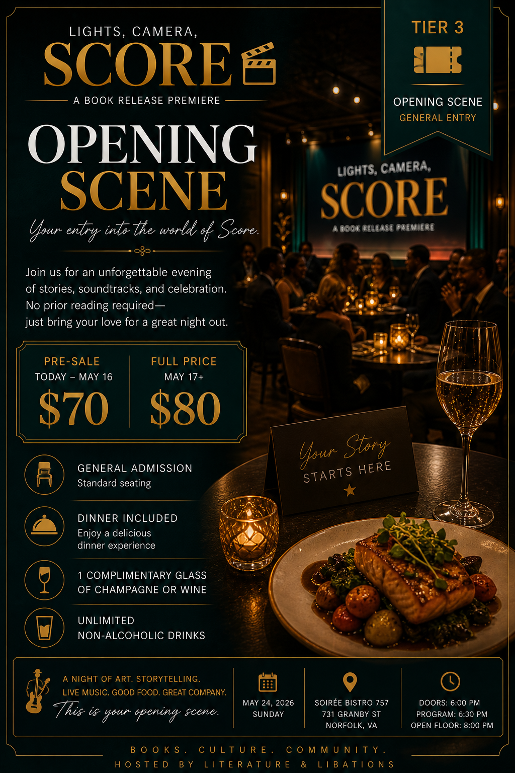 LIGHTS, CAMERA, SCORE — A Book Release Premiere Hosted by Literature & Libations